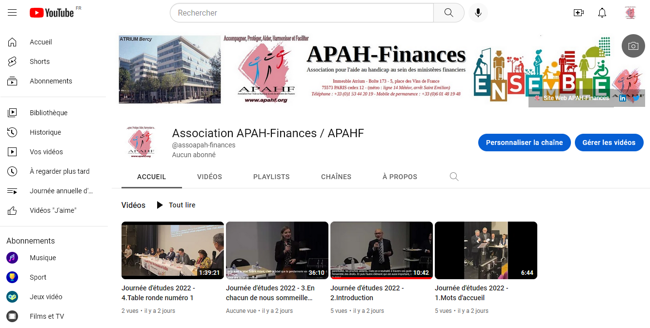 La chaine Youtube de l'APAH-Finances La chaine Youtube de l'APAH-Finances